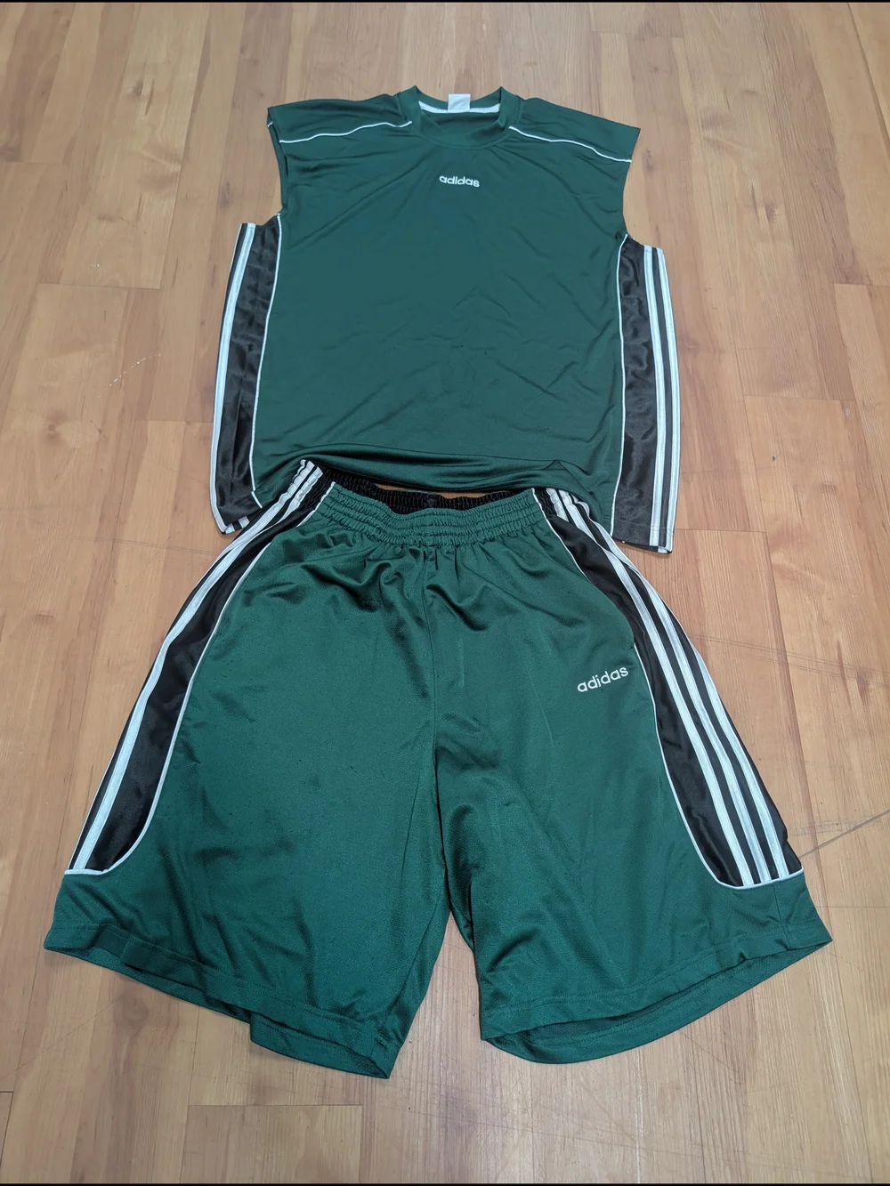 adidas Men’s Dark Green Athletic Shorts with Black & White 3-Stripes